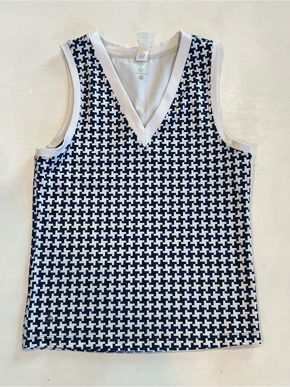Women’s Navy & White Houndstooth V-Neck Tank Top